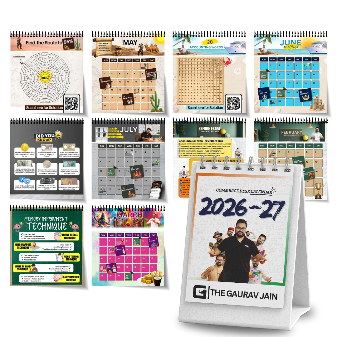 Commerce Desk Calendar and Highlighter Pen | Study Planner + Exam Strategy Calendar | By THE GAURAV JAIN
